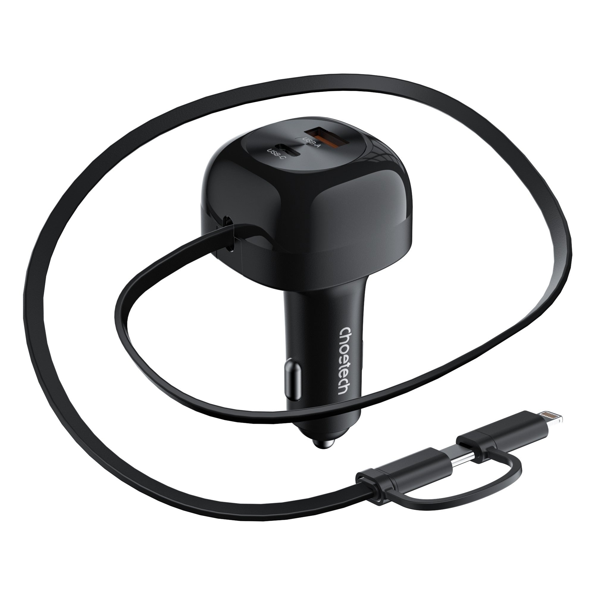 Choetech 75W USB-C USB-A Car Charger with USB-C Lightning Cable