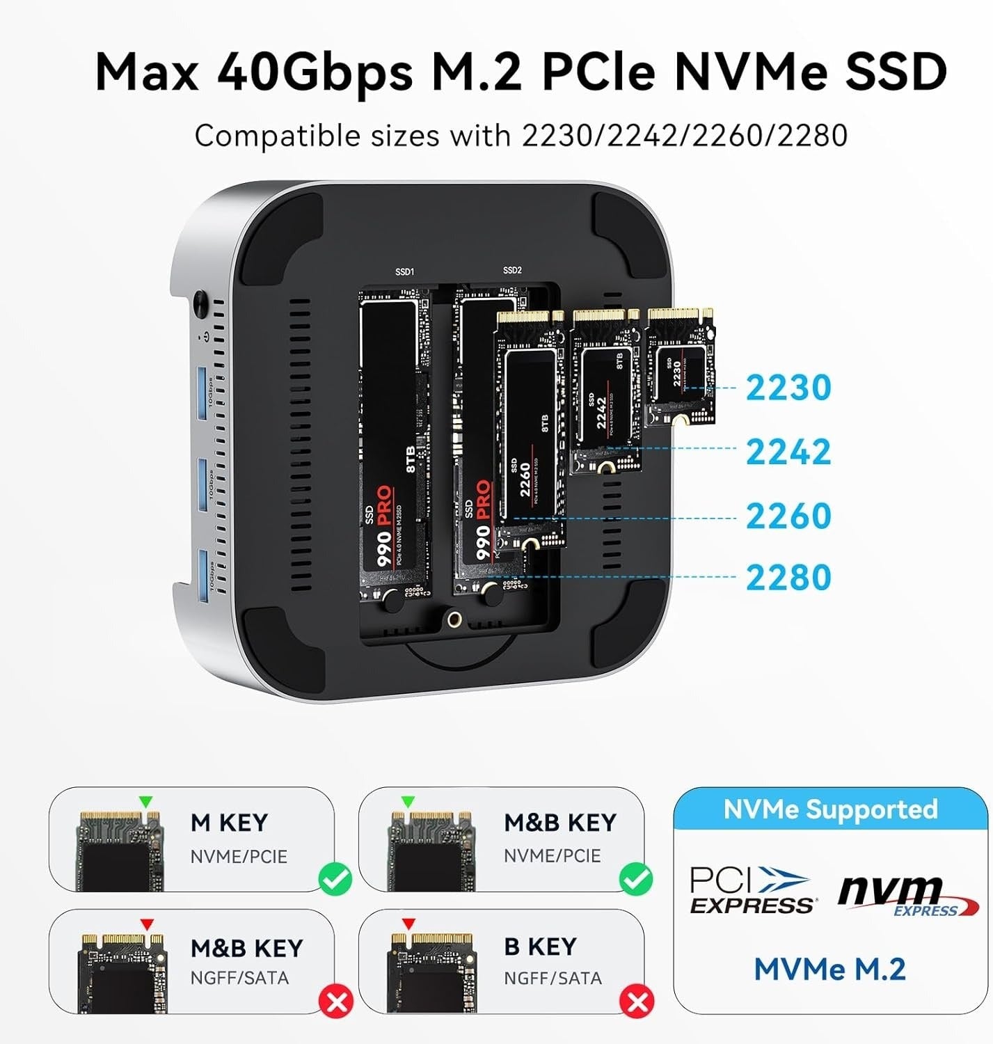 ACASIS 14 in 1 Mac Mini Docking Station USB4 40Gbps Dual NVMe SSD Dock