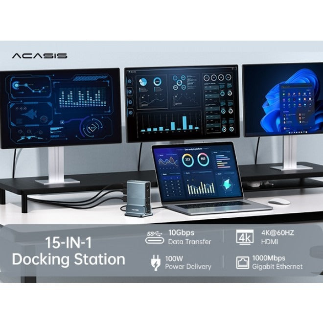 ACASIS 15 in 1 USB-C Docking Station Triple Display Dual HDMI DP for Laptop