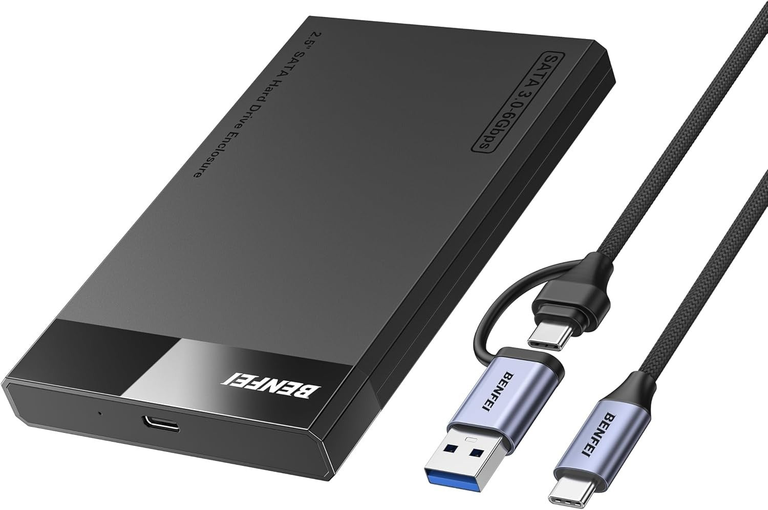 BENFEI 2.5" SATA to USB-A & USB-C Tool-Free Hard Drive Enclosure 6Gbps