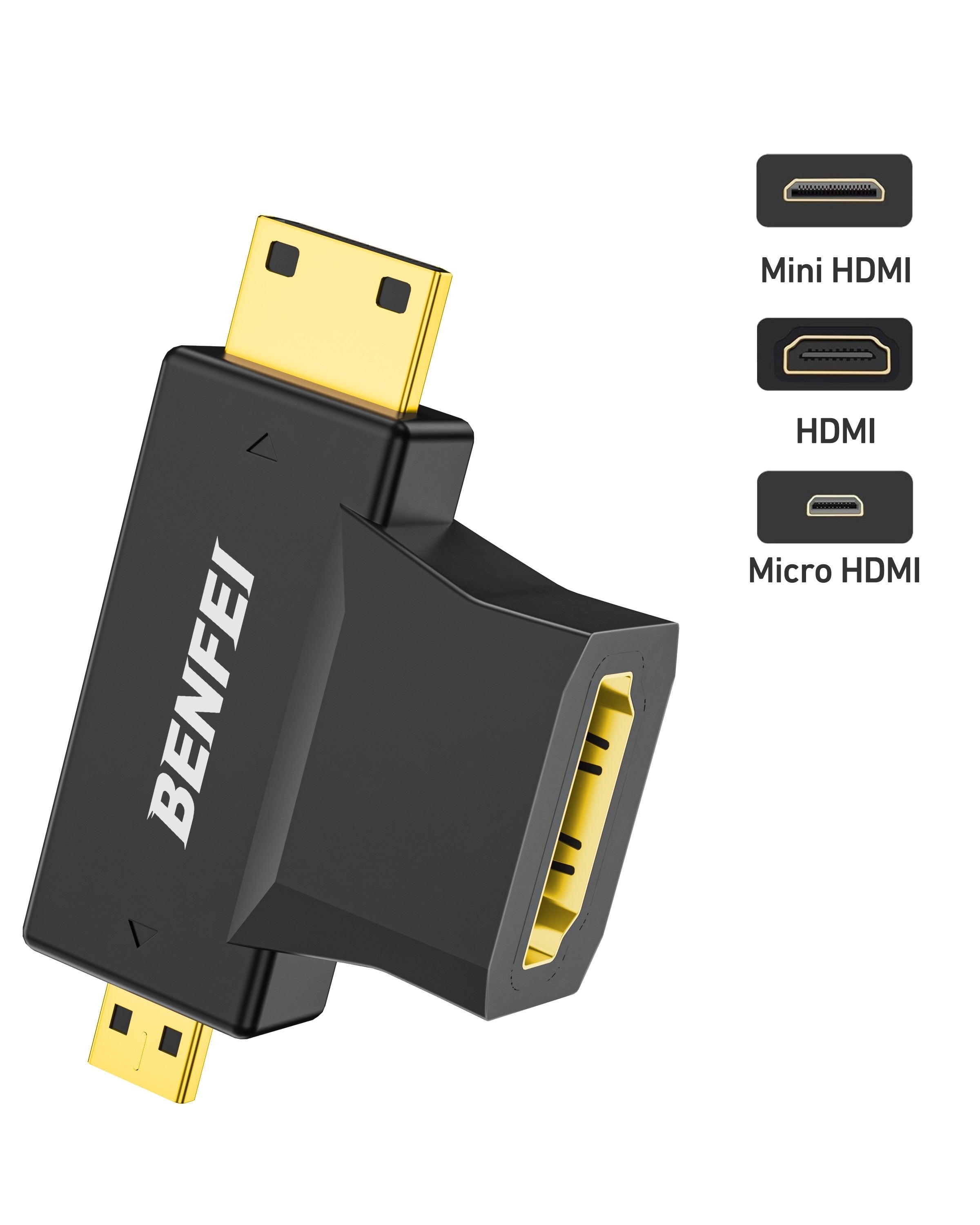 BENFEI Micro HDMI & Mini HDMI Male to HDMI Female 2-in-1 Adapter