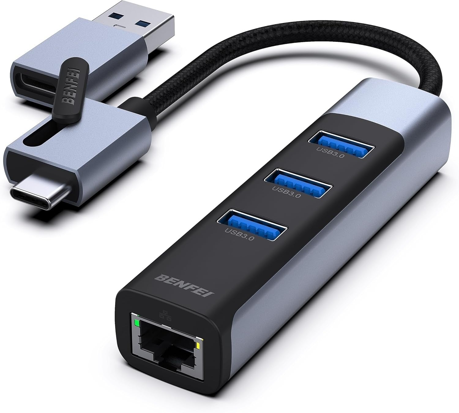 BENFEI 2-in-1 USB-C & USB 3.0 to Gigabit Ethernet Hub with 3x USB 3.0 Ports