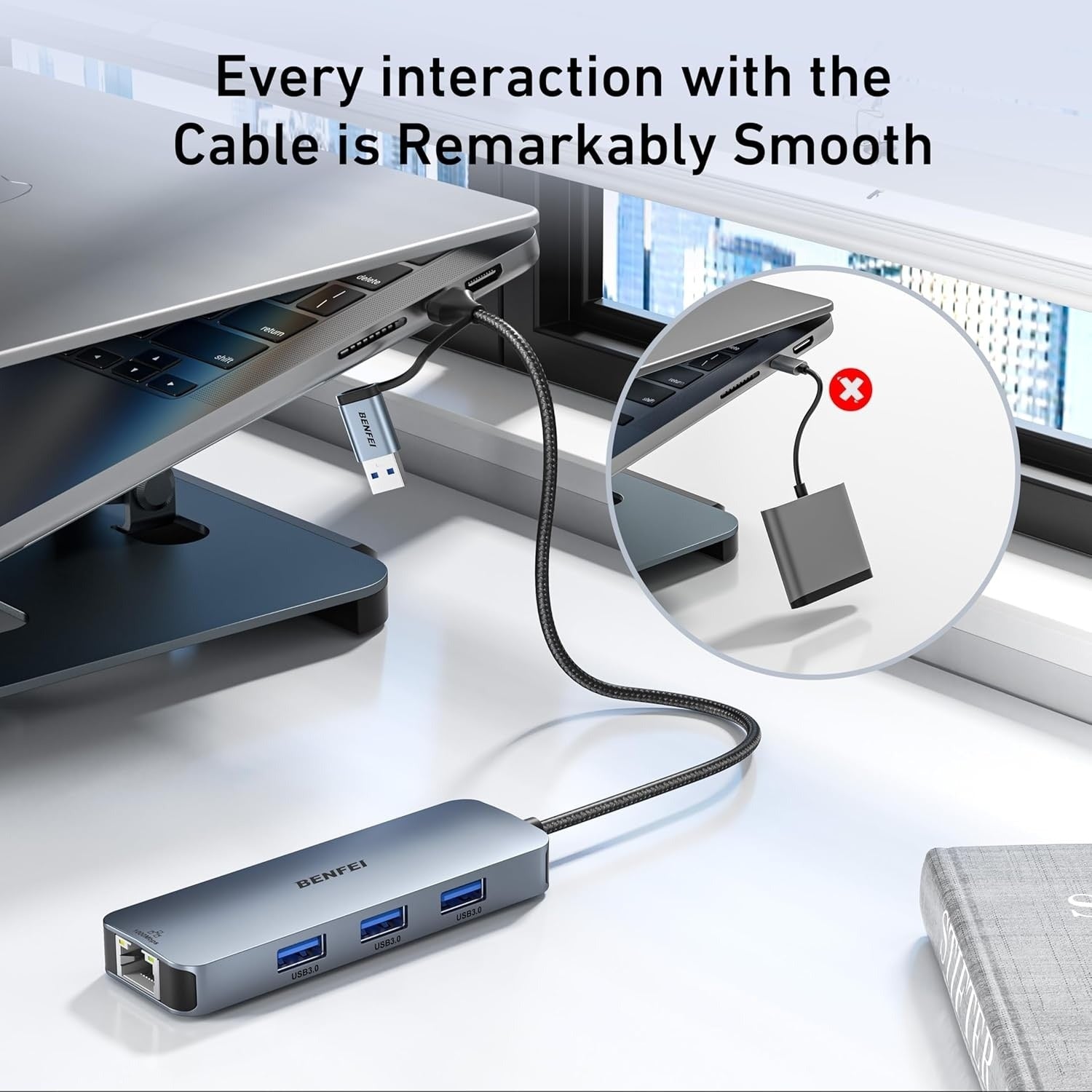 BENFEI USB-C & USB 3.0 to Gigabit RJ45 Ethernet Hub for Mac & Laptop