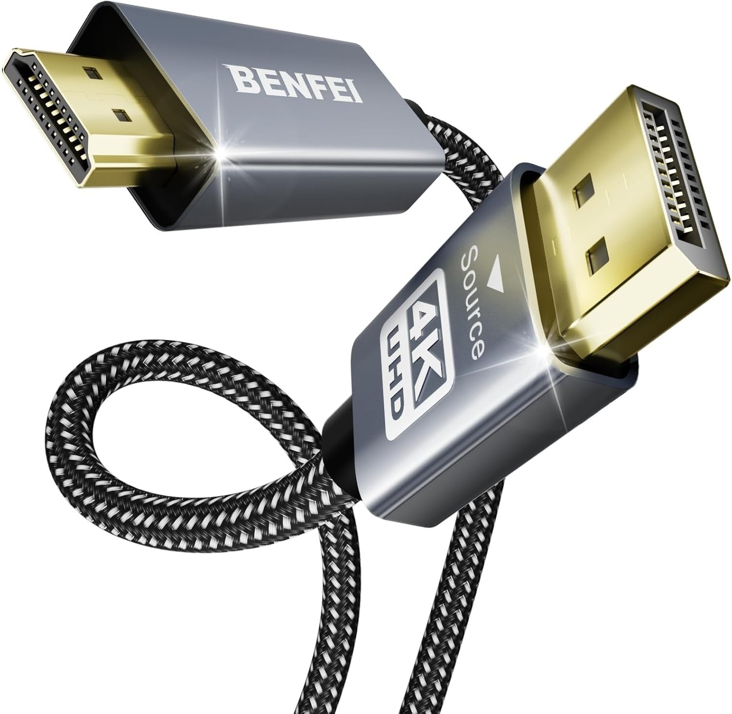 BENFEI 4K DisplayPort 1.2 to HDMI 1.4 Braided Cable Aluminum Shell - 1.8m