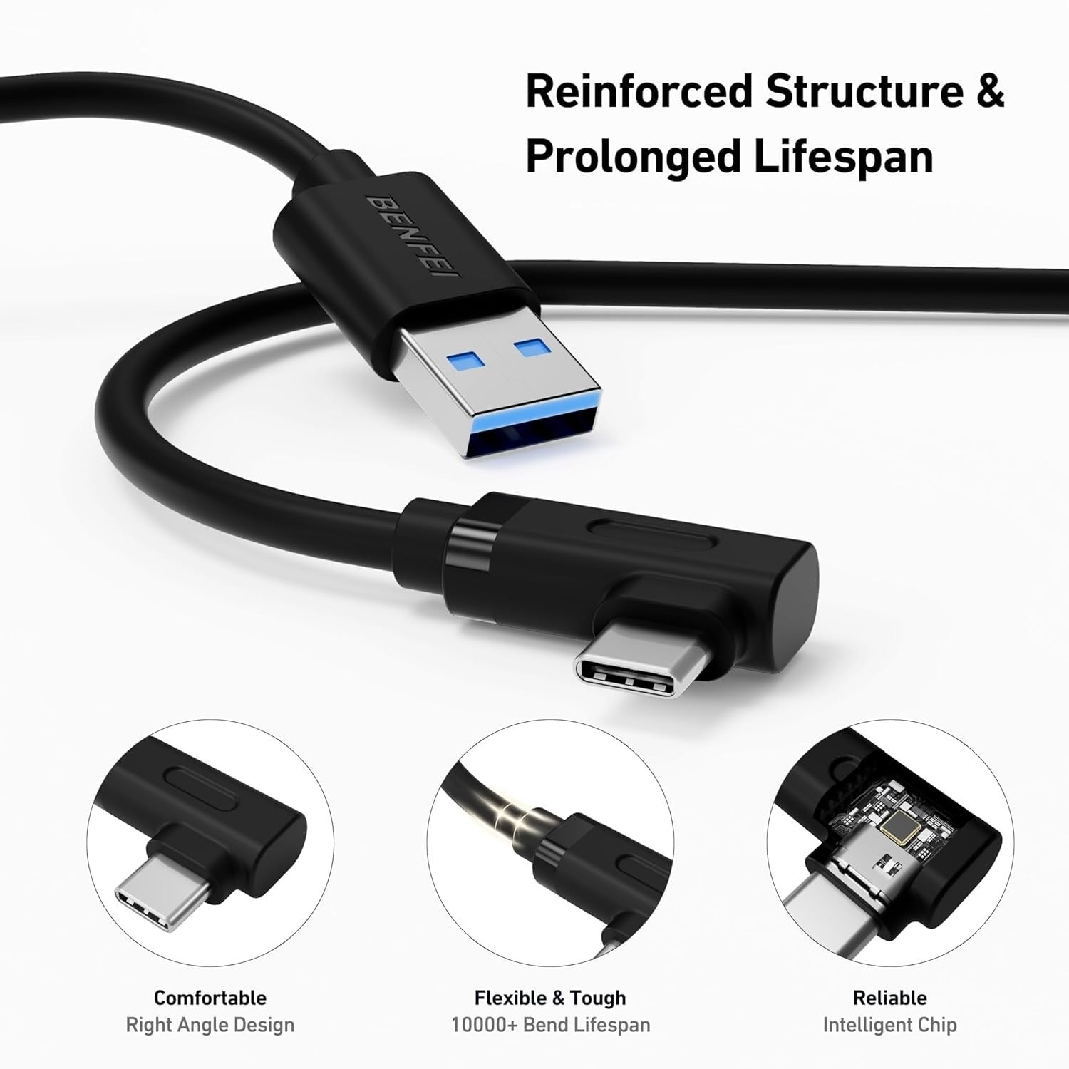 BENFEI Right Angle USB 3.0 to USB-C 3A Fast Charging Data Cable