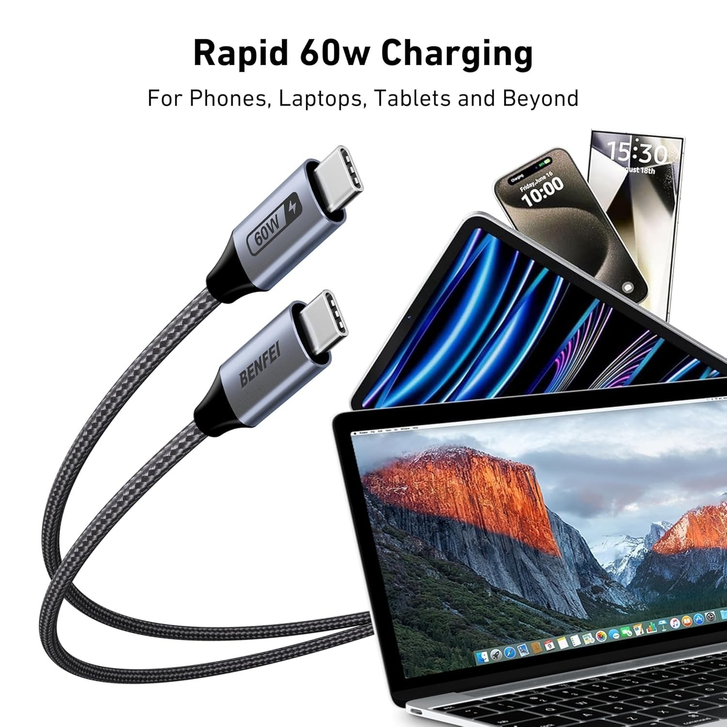 BENFEI Gen2 USB-C to USB-C Cable 100W PD 10Gbps 4K 120Hz 1m
