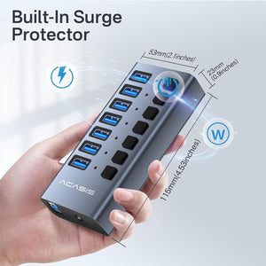 ACASIS 7 Port USB 3.2 Gen2 Powered USB Hub 10Gbps with AC Adapter for PC Laptop
