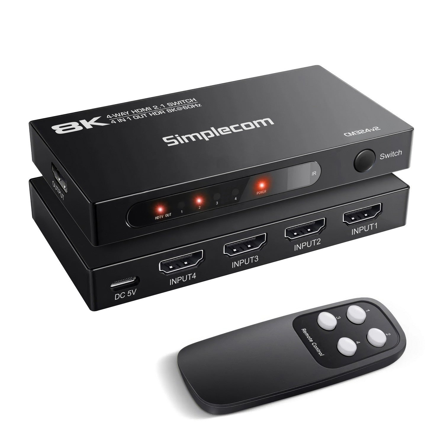 Simplecom 4 Way HDMI Switch  4 In 1 Out Splitter HDCP 2.2 4K @60Hz UHD HDR