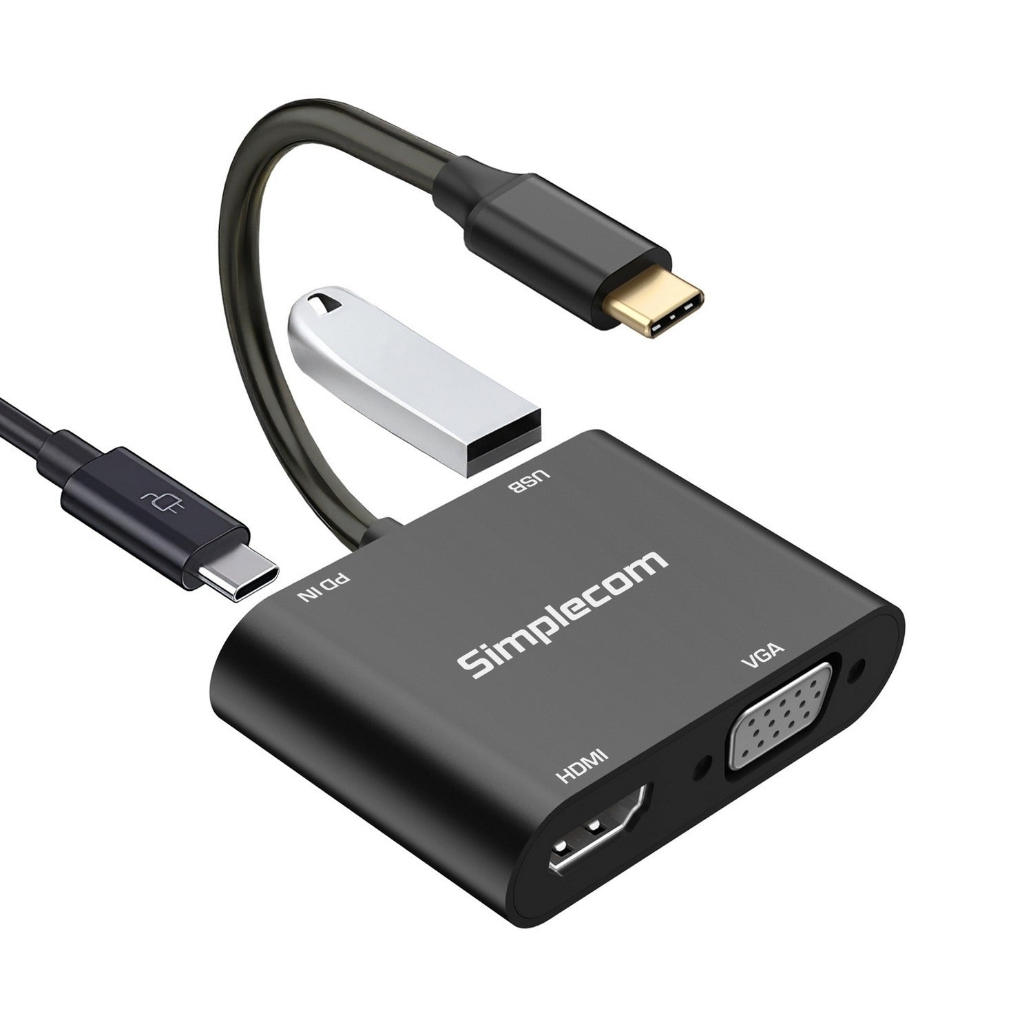 Simplecom 4-in-1 USB-C Adapter with HDMI VGA USB 3.0 and PD DA440
