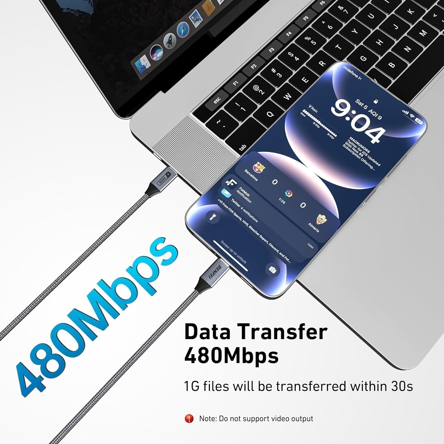 BENFEI Gen2 USB-C to USB-C Cable 100W PD 10Gbps 4K 120Hz 1m