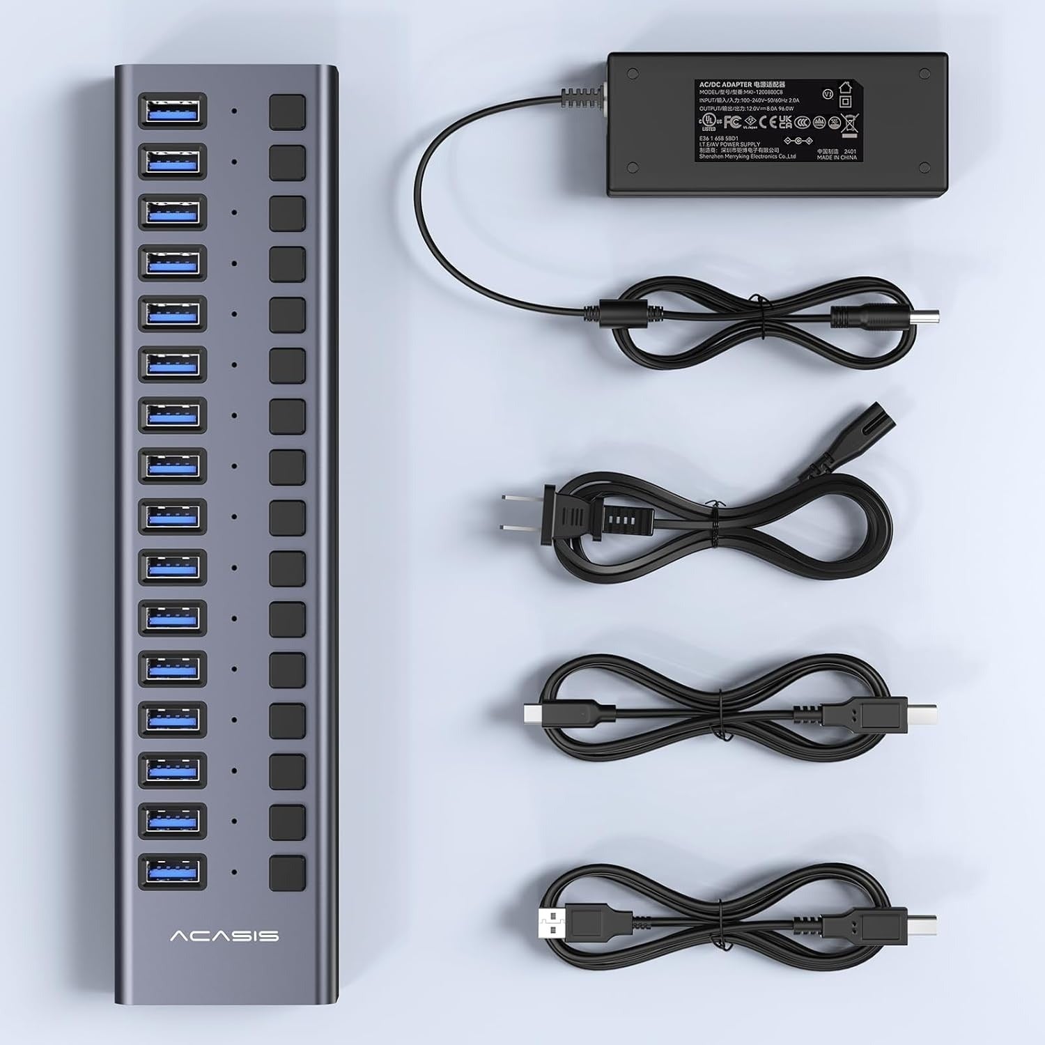 ACASIS 16 Port USB 3.2 Gen2 Powered USB-A Hub 10Gbps with On/Off Switches