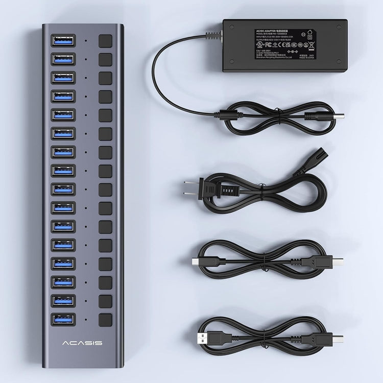 ACASIS 16 Port USB 3.2 Gen2 Powered USB-A Hub 10Gbps with On/Off Switches