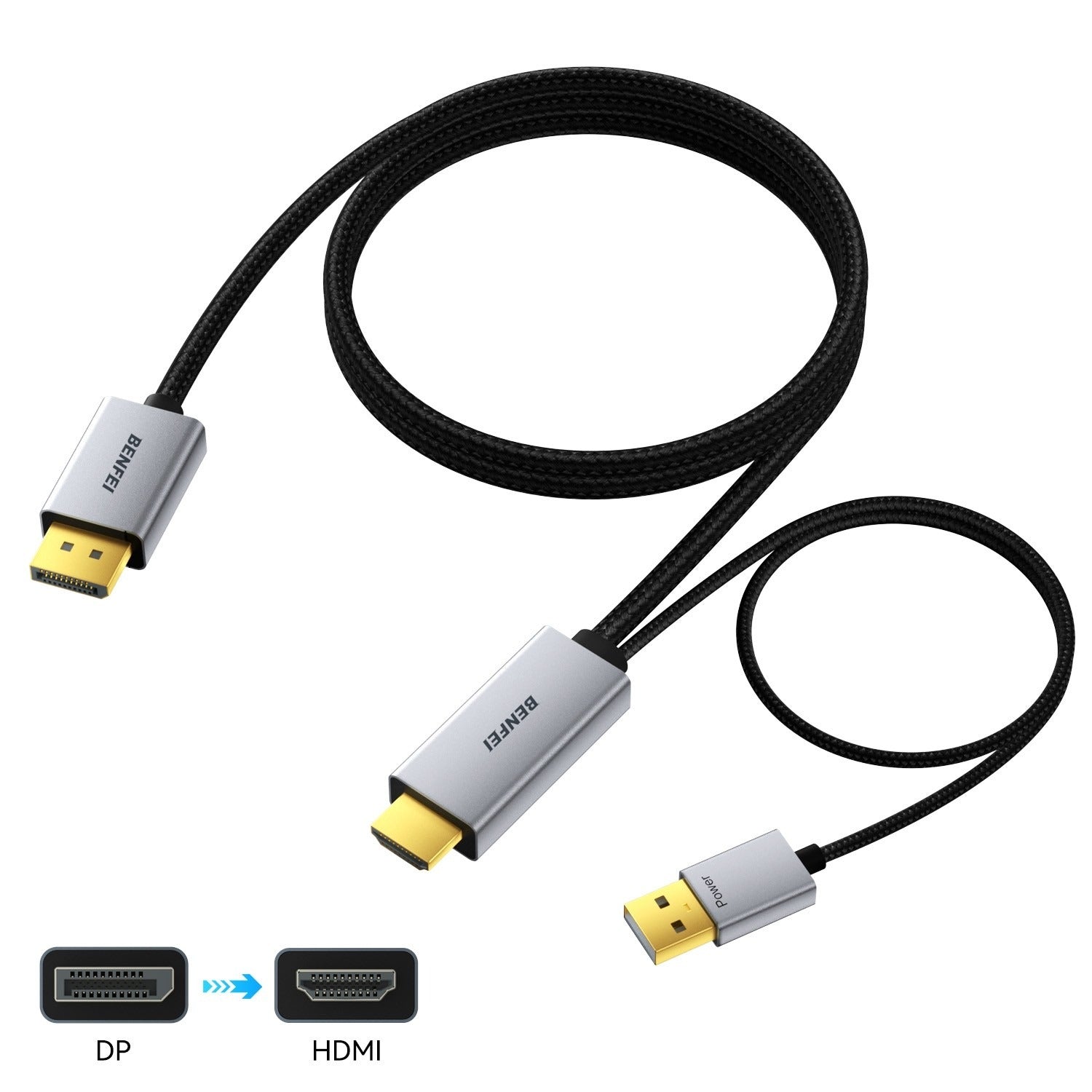 BENFEI 8K DisplayPort 1.4 to HDMI 2.1 Braided Cable Aluminum Shell - 1.8M