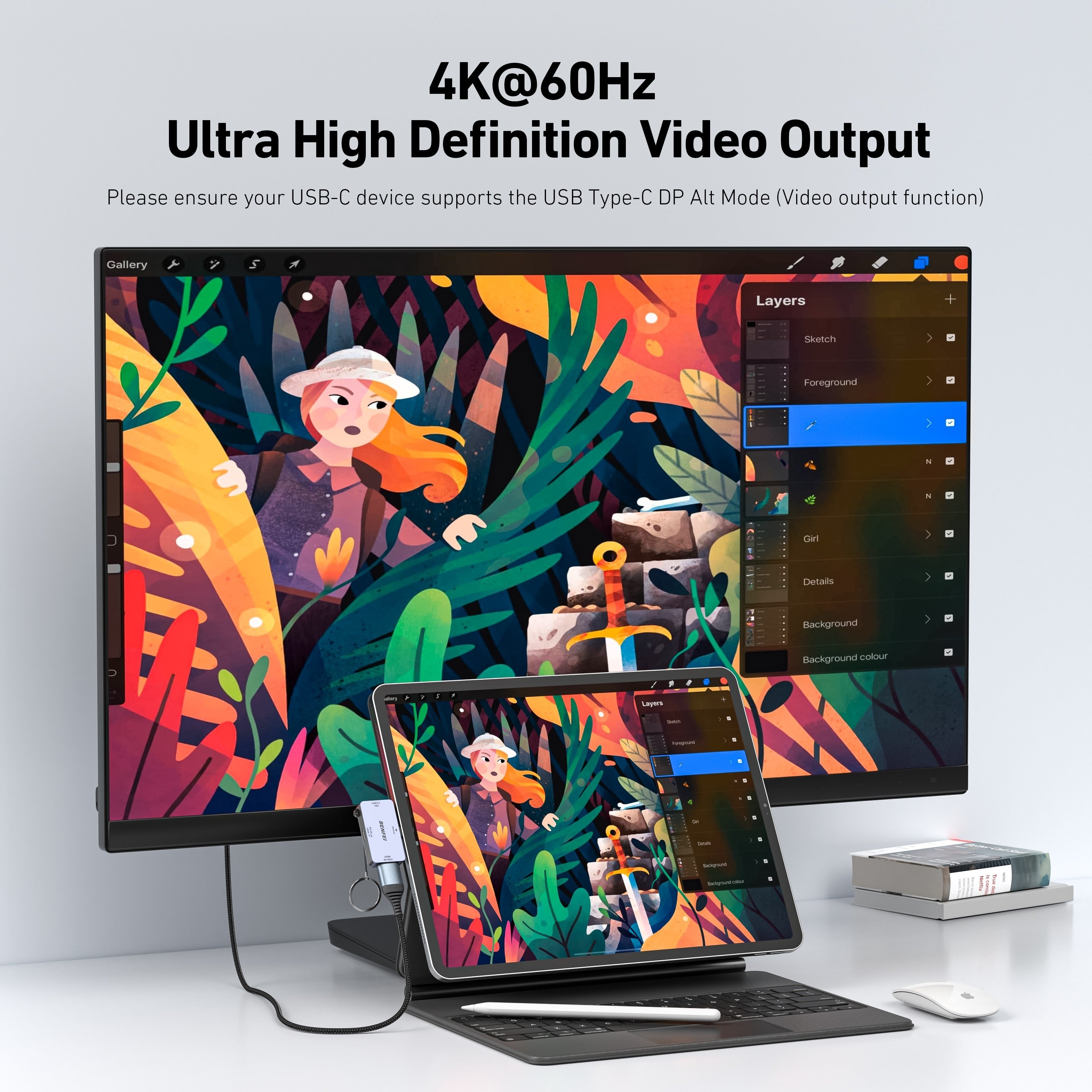 BENFEI 3-in-1 Super Compact USB-C Hub 4K 60Hz HDMI & 100W PD Charging