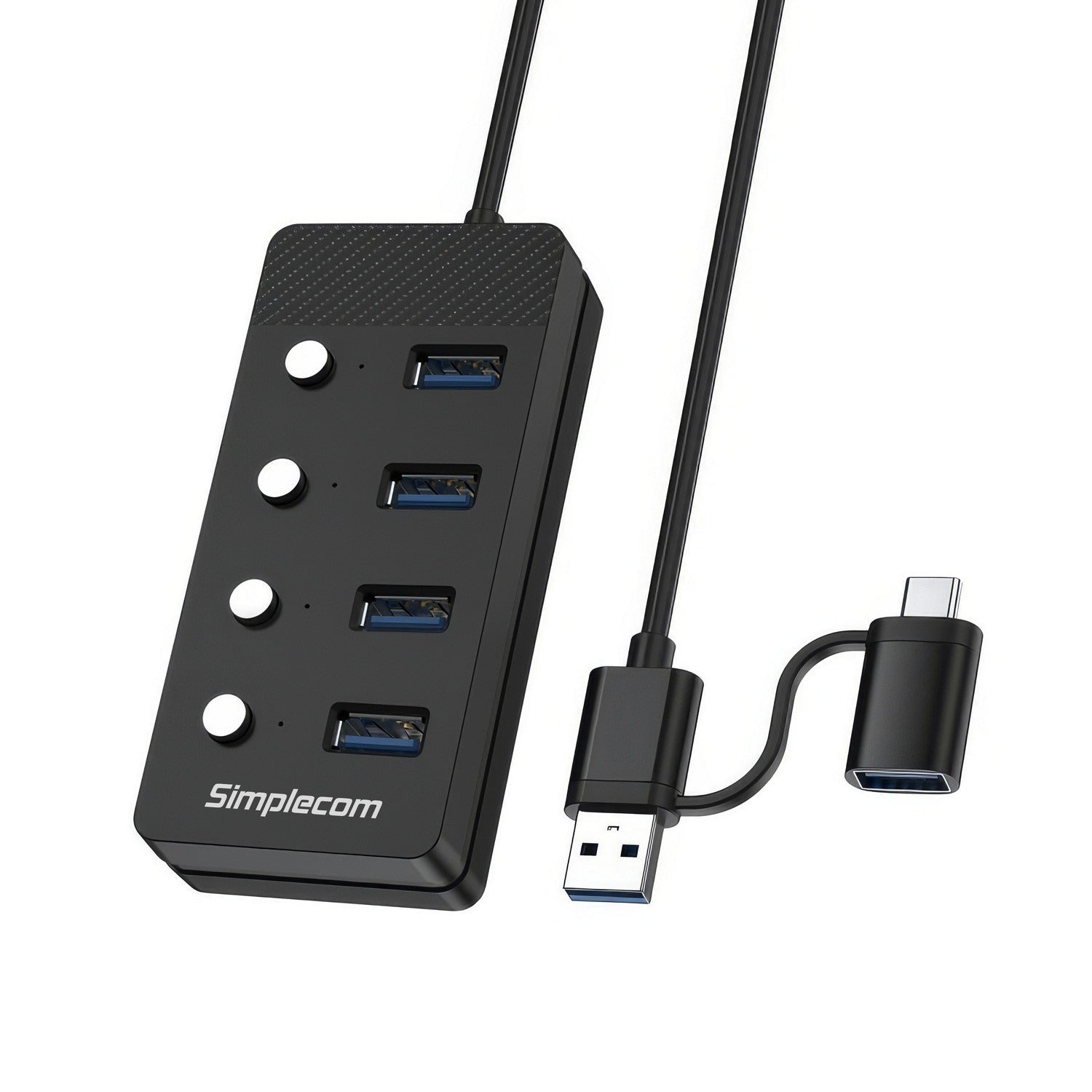 Simplecom 4 Port USB 3.0 Hub with USB-A and USB-C Power Adapter CH345C