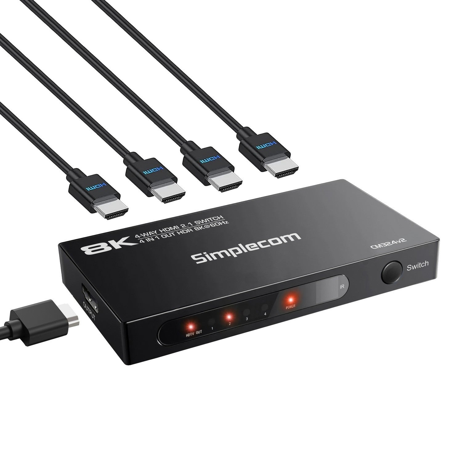 Simplecom 4 Way HDMI Switch  4 In 1 Out Splitter HDCP 2.2 4K @60Hz UHD HDR