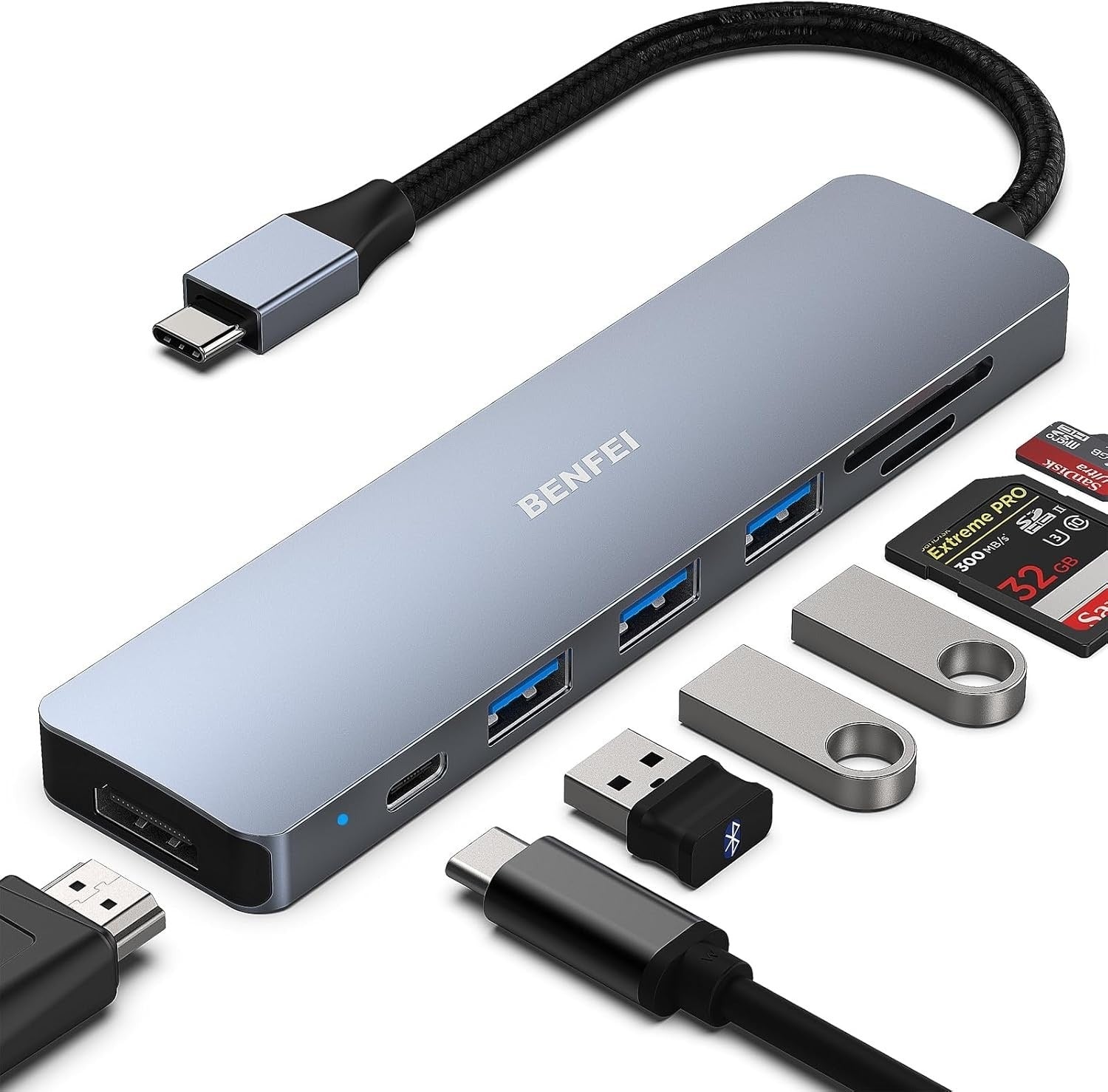 BENFEI 7-in-1 USB-C Hub with 4K HDMI, SD/TF Reader, 3x USB 3.0, 60W Power Delivery