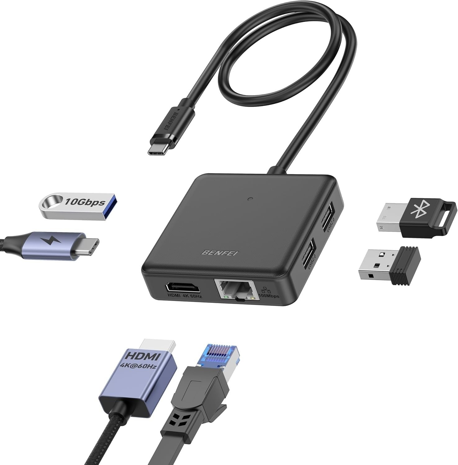 BENFEI 6-in-1 USB-C Hub with 8K HDMI, 10Gbps Data & Gigabit Ethernet