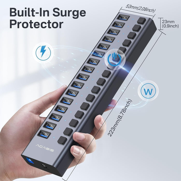 ACASIS 16 Port USB 3.2 Gen2 Powered USB-A Hub 10Gbps with On/Off Switches