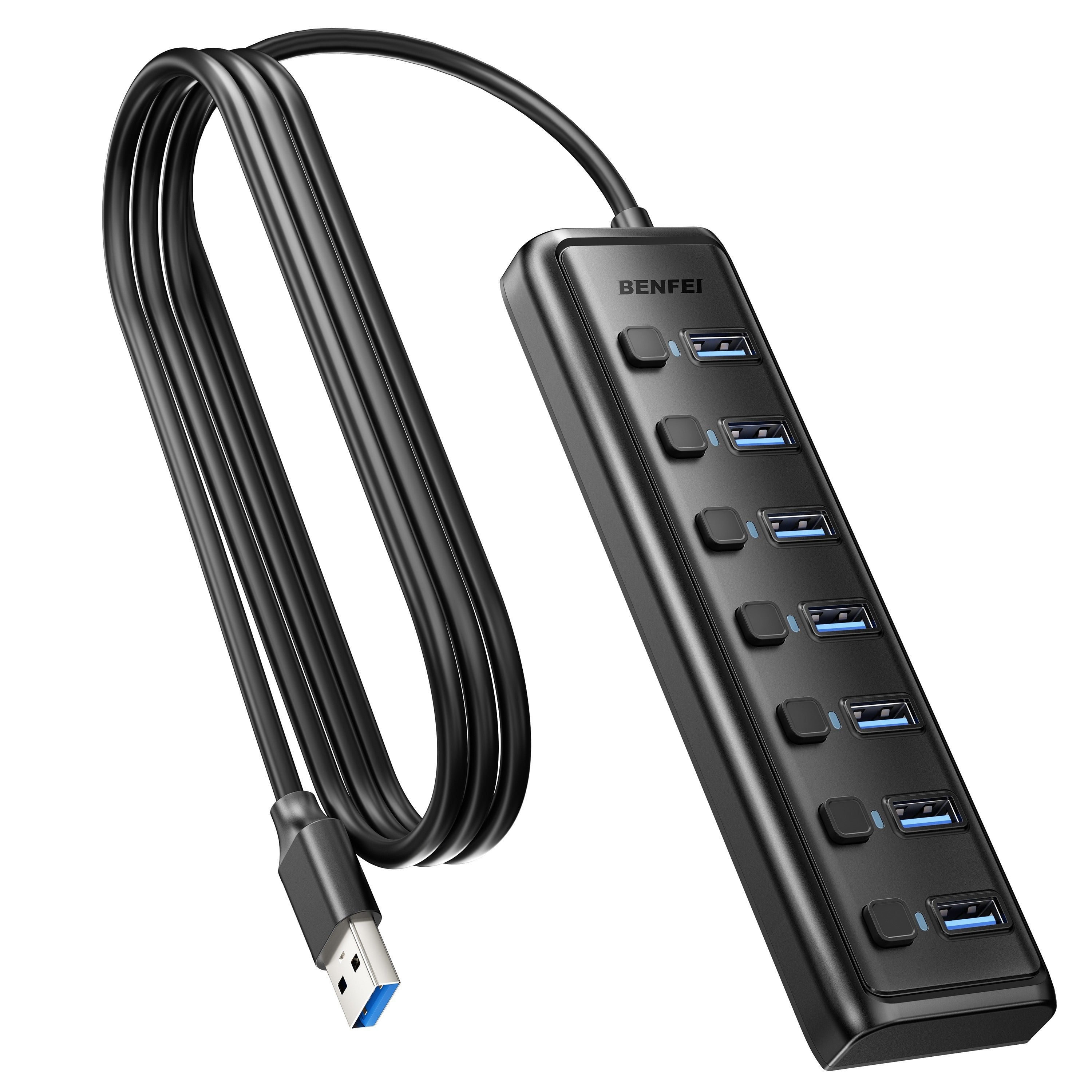 BENFEI USB 3.0 to 7-Port Powered High-Speed USB 3.0 Hub Black