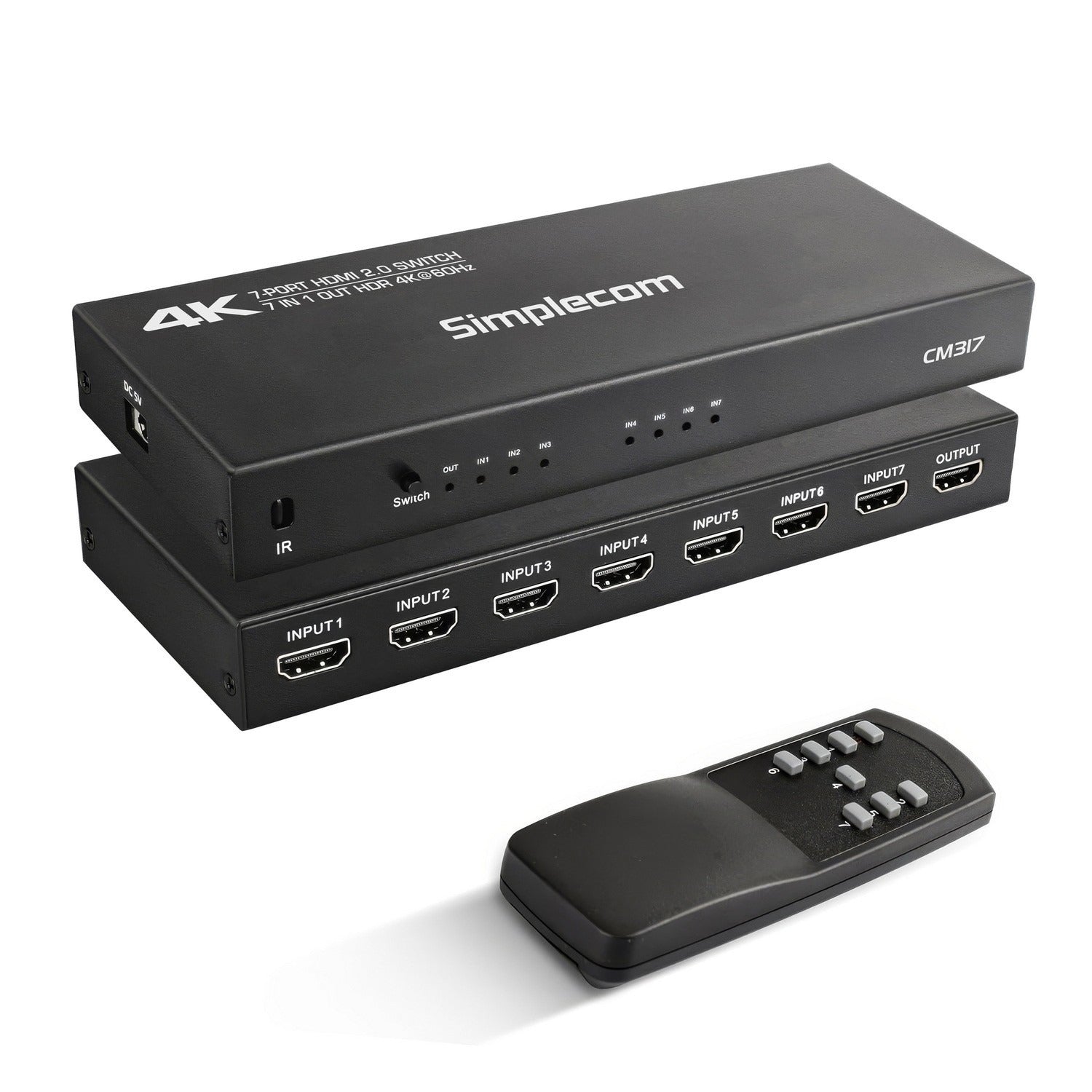 Simplecom 7 Port HDMI 2.0 Switch with Remote 4K 60Hz Splitter CM317