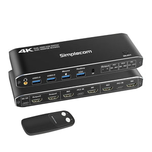Simplecom KM430 Dual HDMI KVM Switch for 2 Computers with 4-Port USB Hub 4K@60Hz