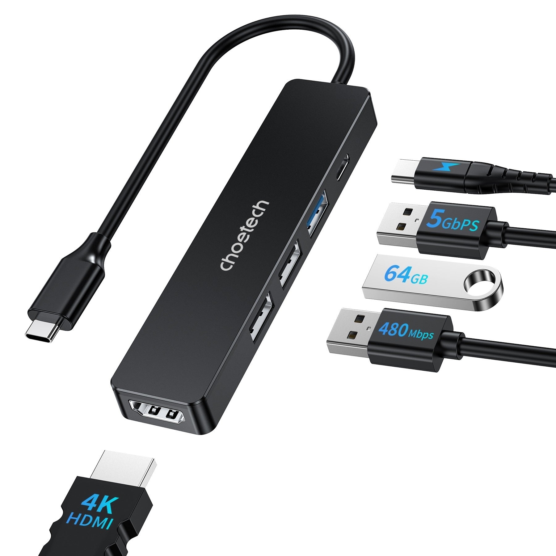 Choetech USB-C 5-in-1 HDMI Hub Multiport Adapter for Laptop