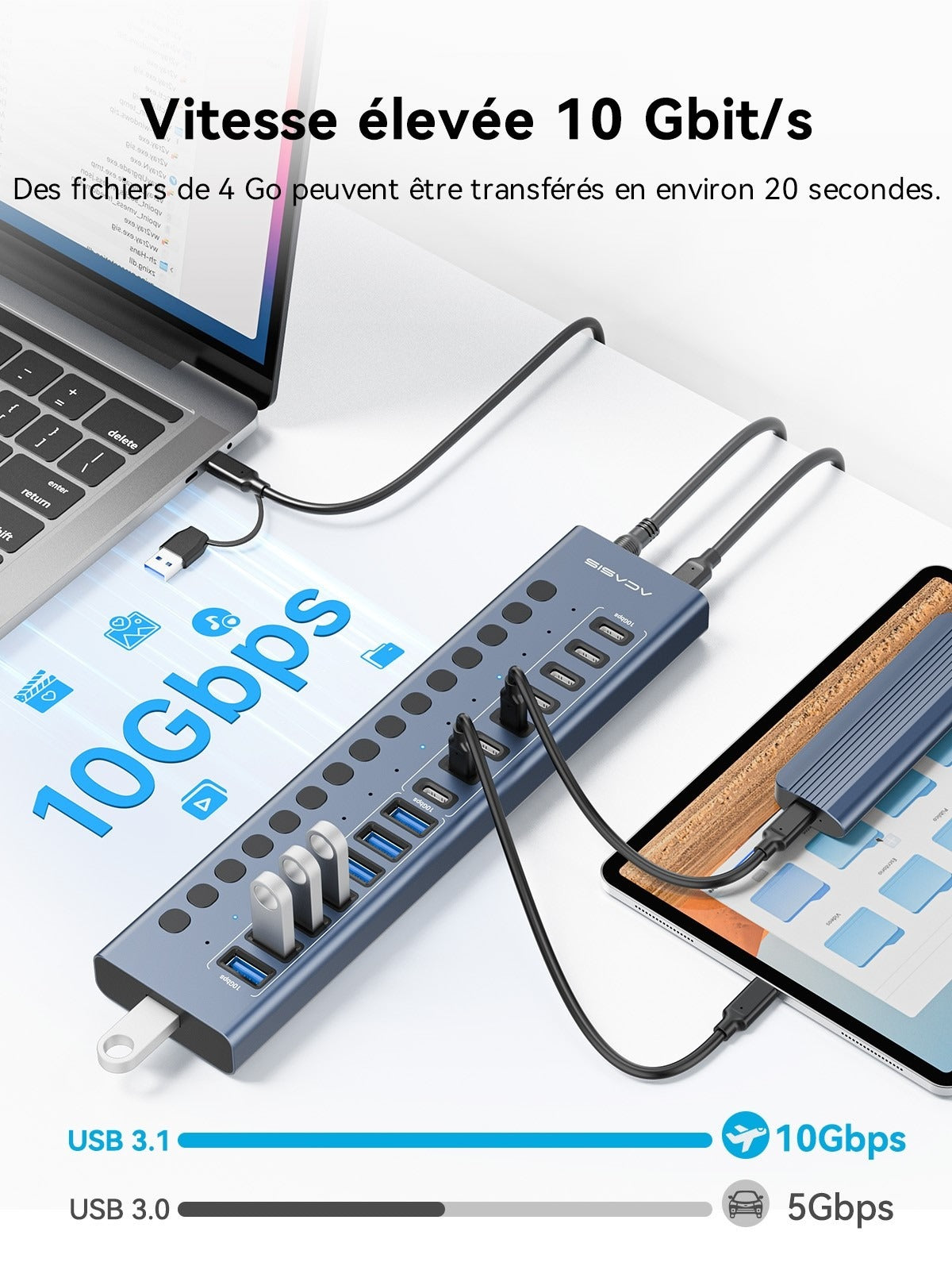 ACASIS 16 Port USB 3.2 Powered Hub 10Gbps 8 USB-A 8 USB-C for PC Laptop