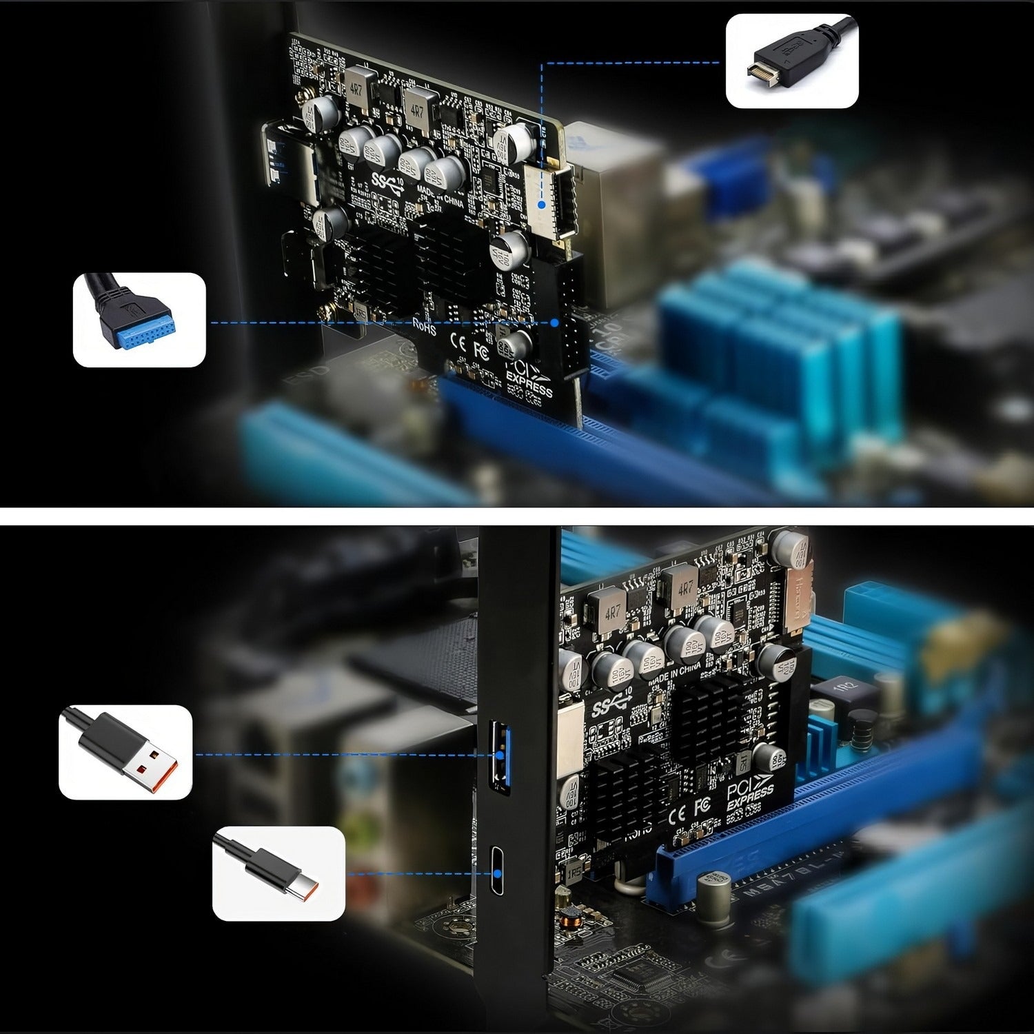 Simplecom EC315 PCIe x4 to 4-Port USB 3.2 Gen 2 10Gbps Expansion Card with Front Panel USB-C