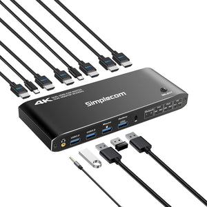 Simplecom KM430 Dual HDMI KVM Switch for 2 Computers with 4-Port USB Hub 4K@60Hz