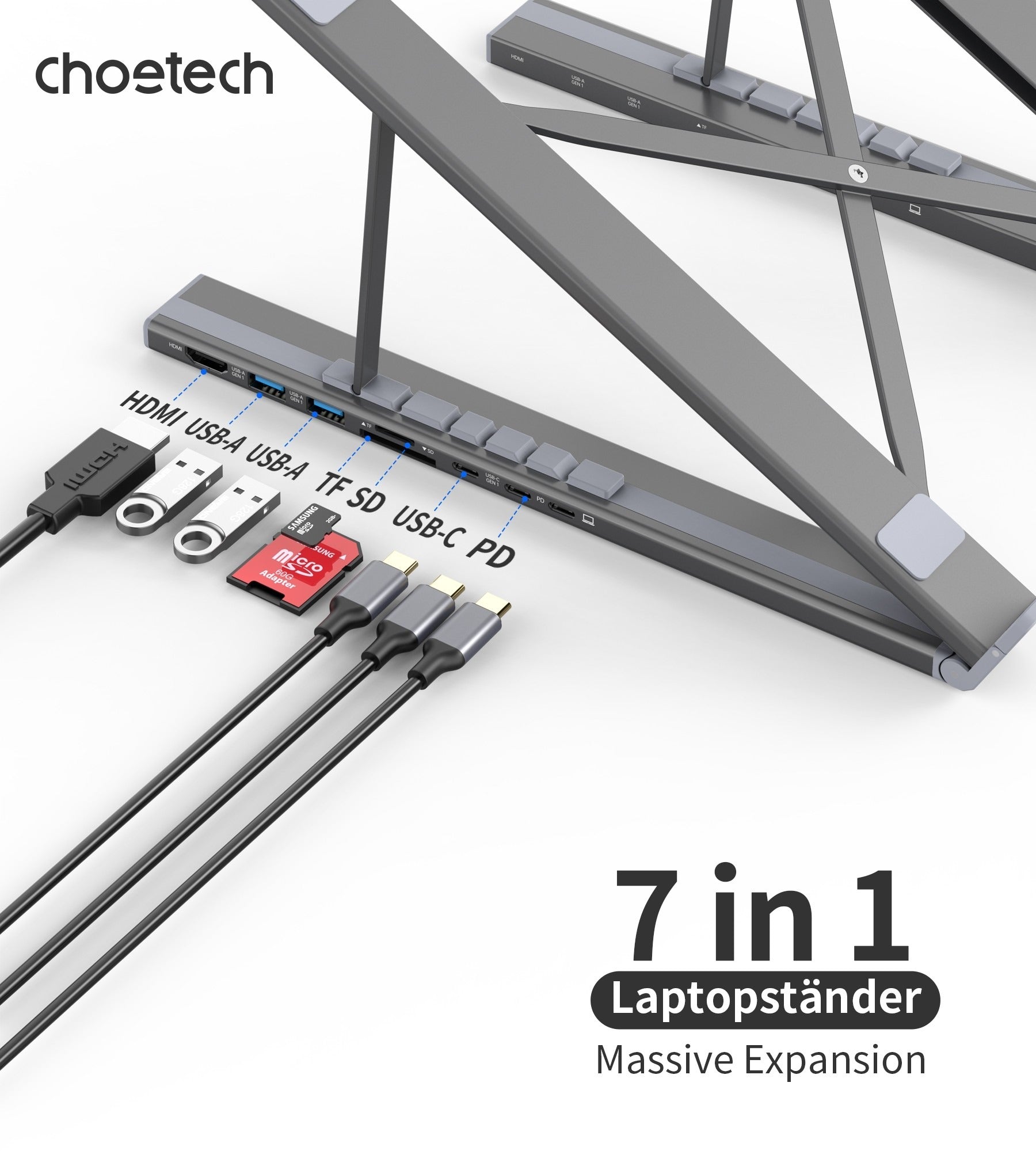 Choetech USB-C 7-in-1 Hub Foldable Laptop Stand HDMI PD Adapter