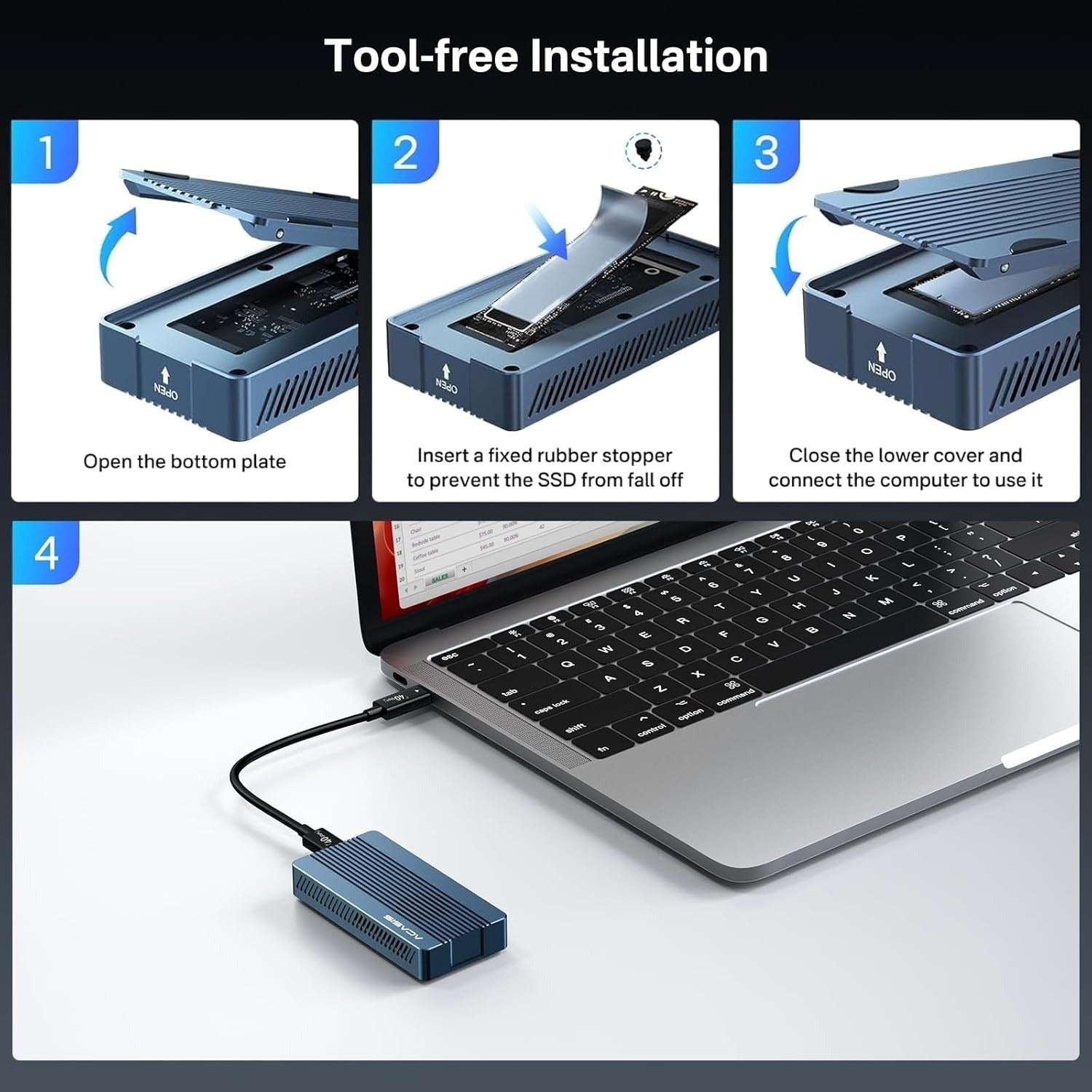 ACASIS 40Gbps USB4 M.2 NVMe SSD Enclosure with Cooling Fan Thunderbolt Compatible
