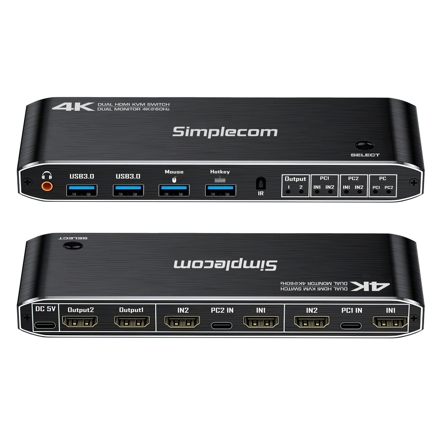 Simplecom KM430 Dual HDMI KVM Switch for 2 Computers with 4-Port USB Hub 4K@60Hz