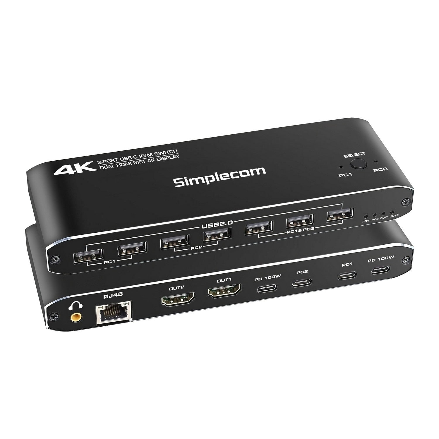 Simplecom Dual 4K HDMI KVM Switch and Docking Station USB-C KM590