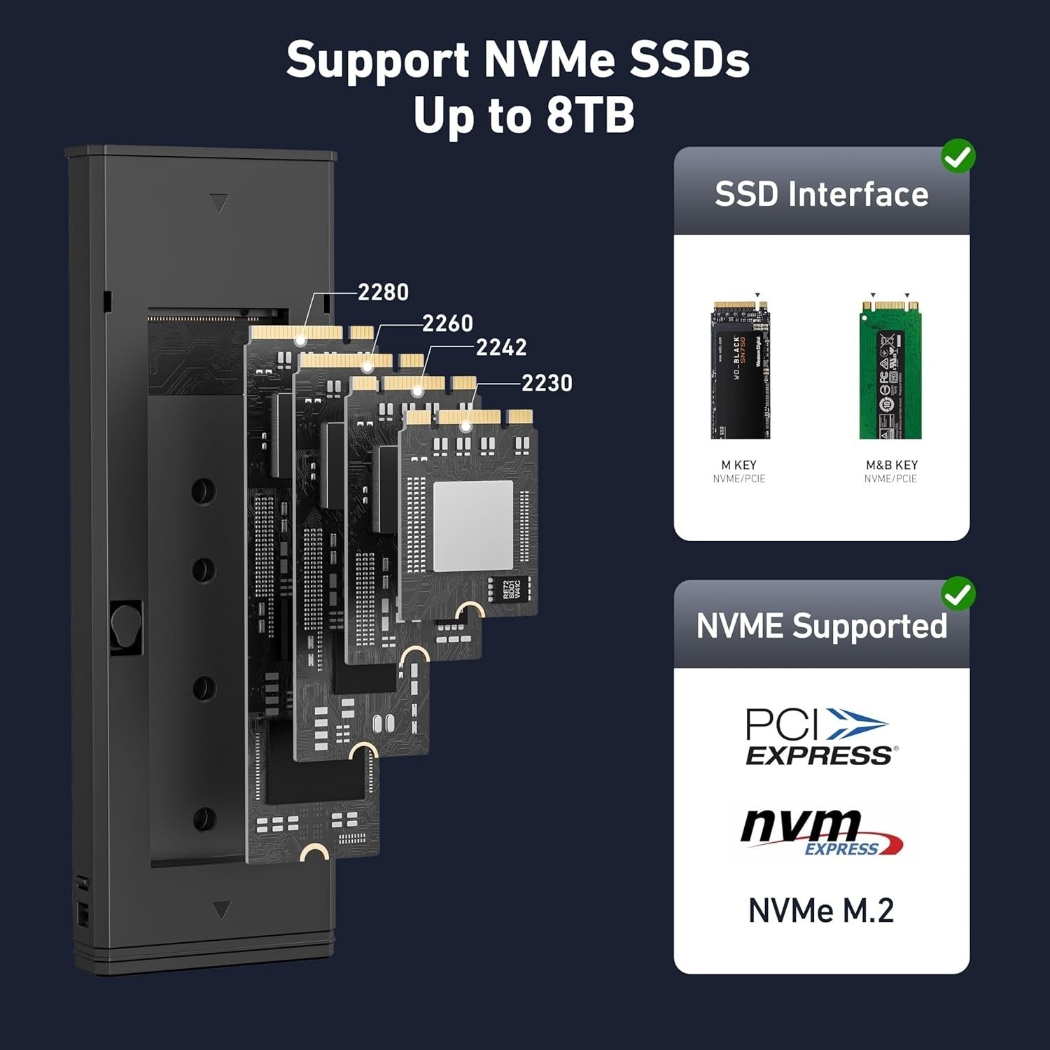 BENFEI M.2 SSD Enclosure USB 3.2 Gen2 10Gbps Tool-Free for NVMe B+M Key