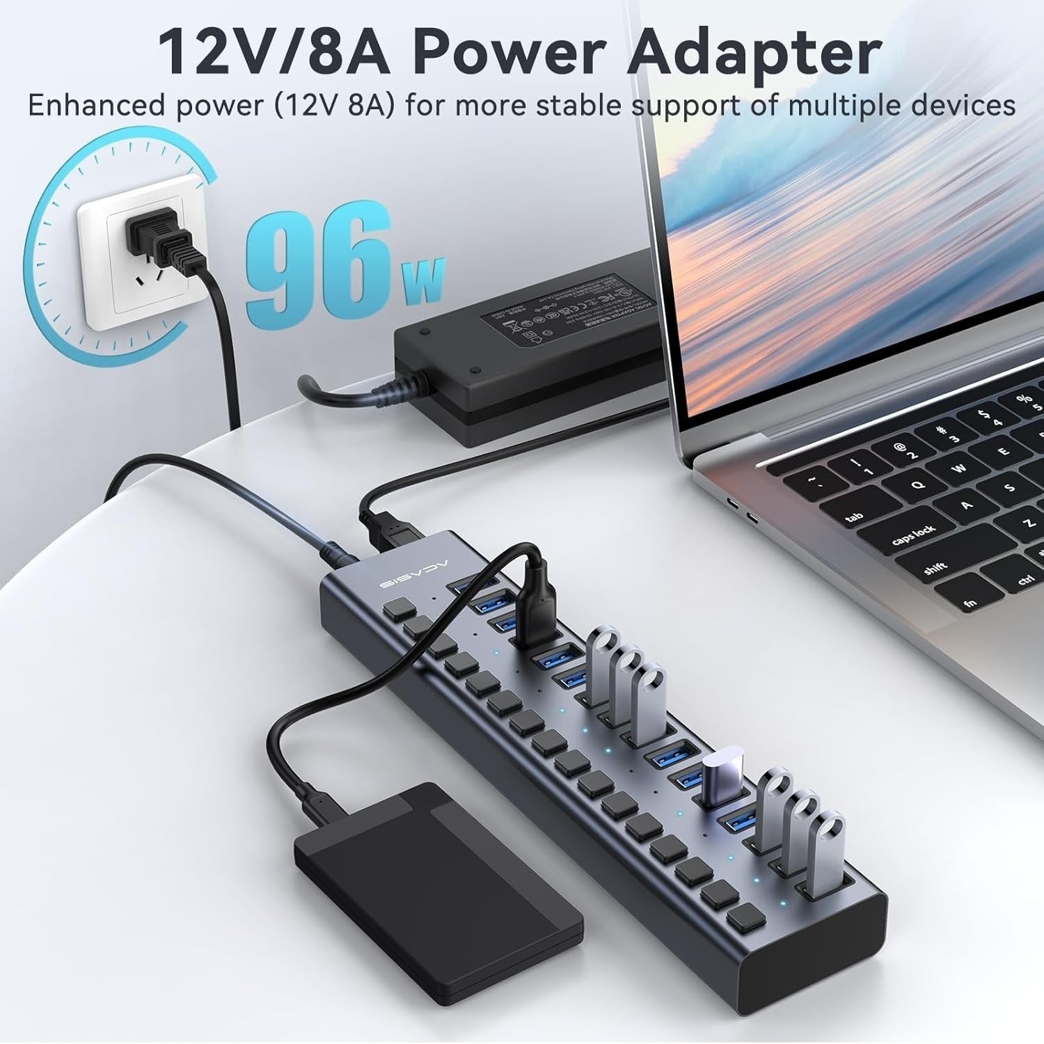 ACASIS 16 Port USB 3.2 Gen2 Powered USB-A Hub 10Gbps with On/Off Switches
