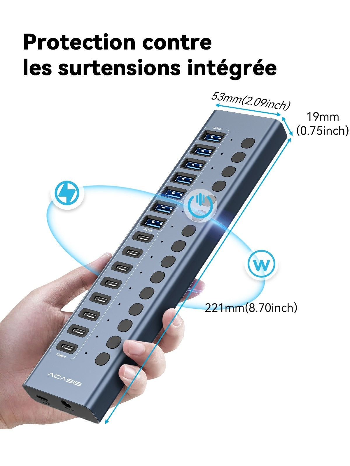 ACASIS 16 Port USB 3.2 Powered Hub 10Gbps 8 USB-A 8 USB-C for PC Laptop