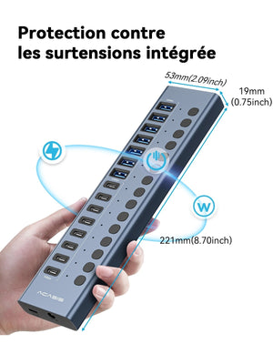 ACASIS 16 Port USB 3.2 Powered Hub 10Gbps 8 USB-A 8 USB-C for PC Laptop