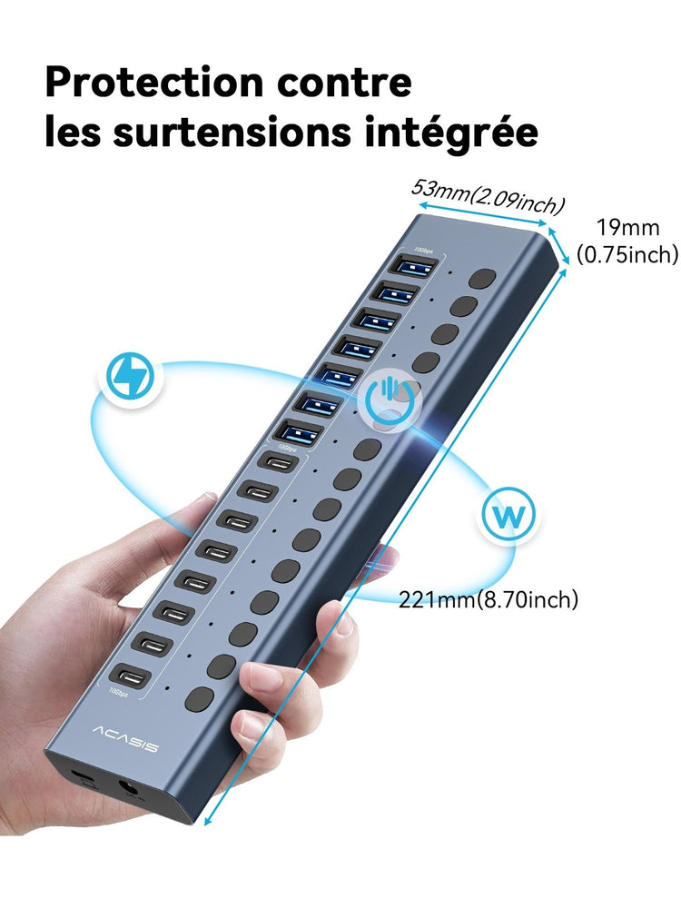 ACASIS 16 Port USB 3.2 Powered Hub 10Gbps 8 USB-A 8 USB-C for PC Laptop