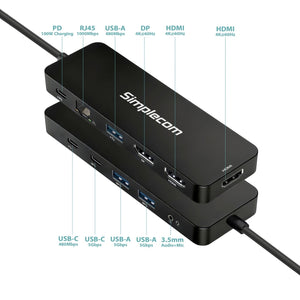 Simplecom CHT811 11-in-1 USB-C 4K Triple Display MST Docking Station with Dual HDMI DP