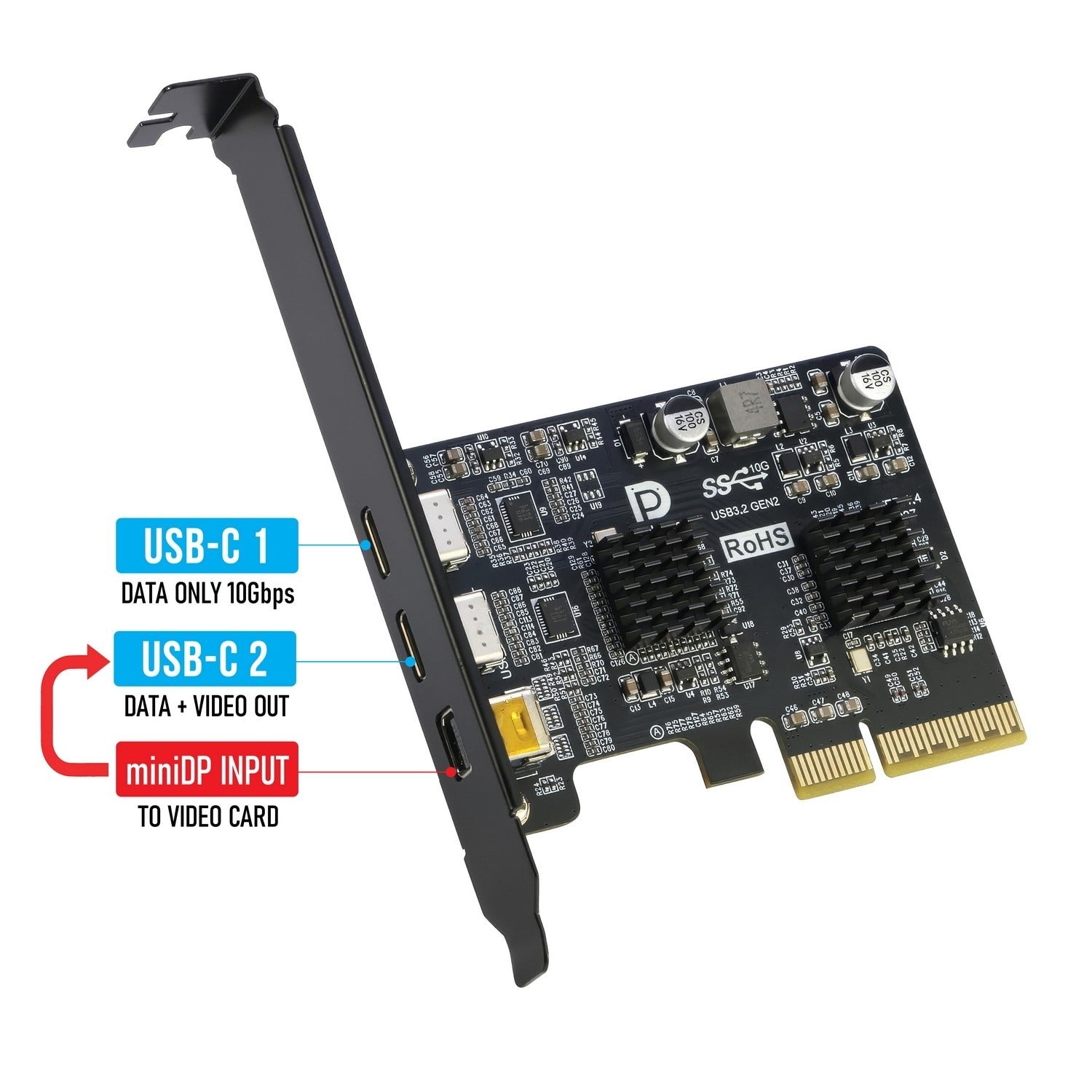 Simplecom PCIe to 2 Port USB-C Card with Mini DisplayPort Input EC365