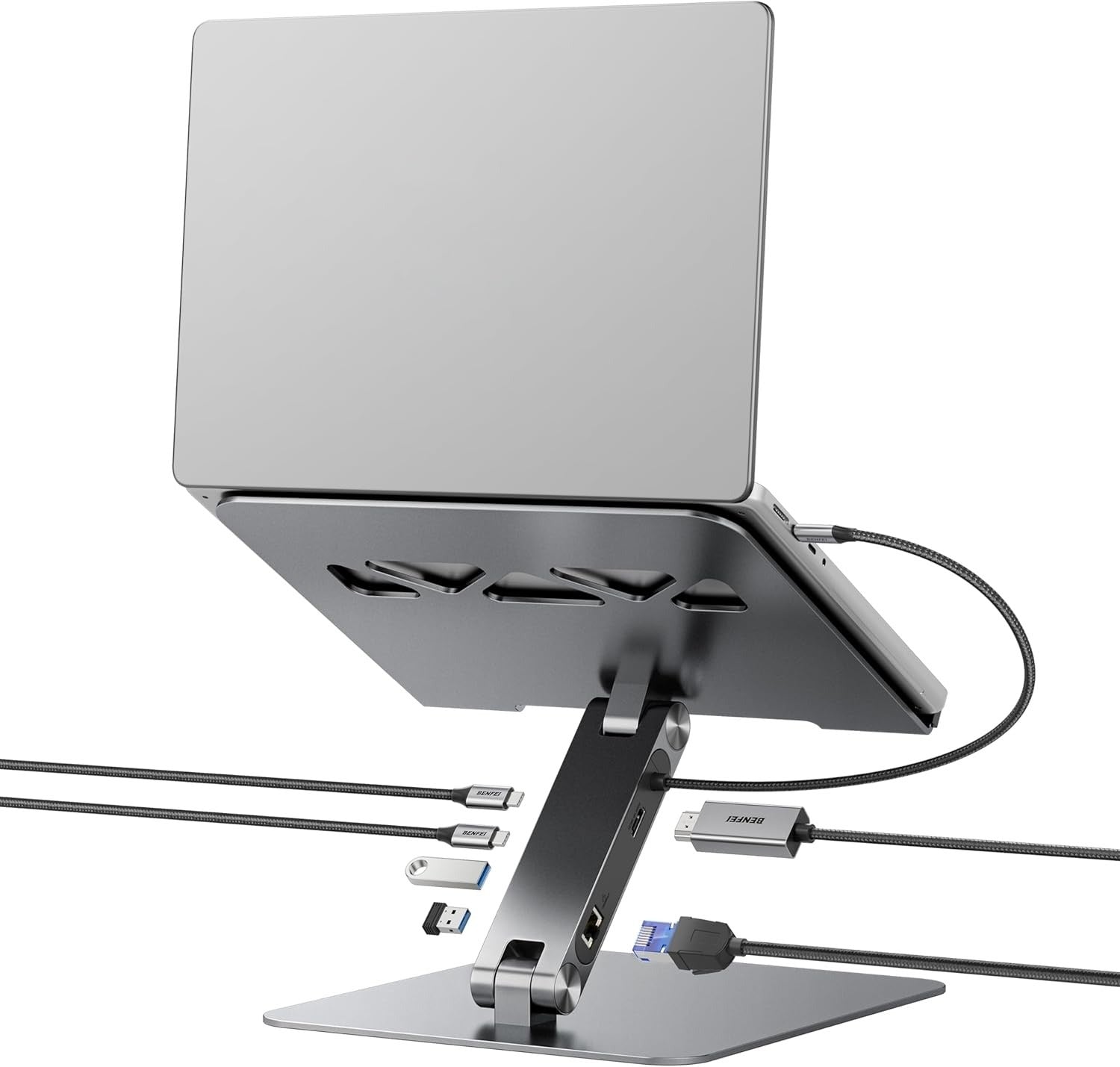 BENFEI Laptop Stand with 6-in-1 USB-C Docking Station HDMI & Gigabit RJ45