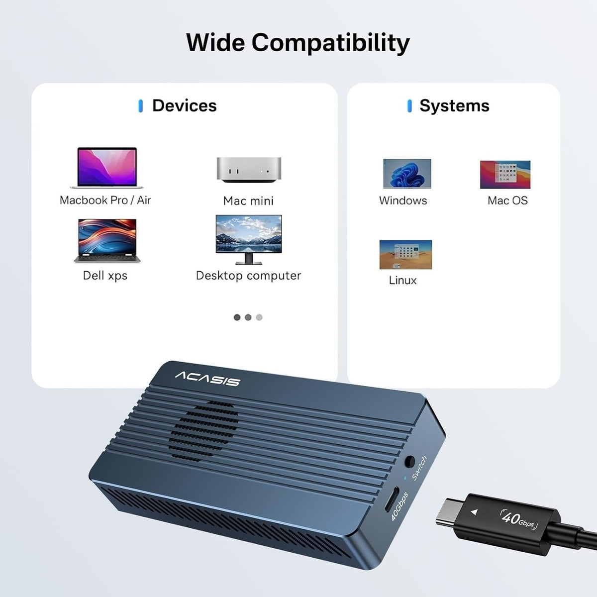 ACASIS 40Gbps USB4 M.2 NVMe SSD Enclosure with Cooling Fan Thunderbolt Compatible