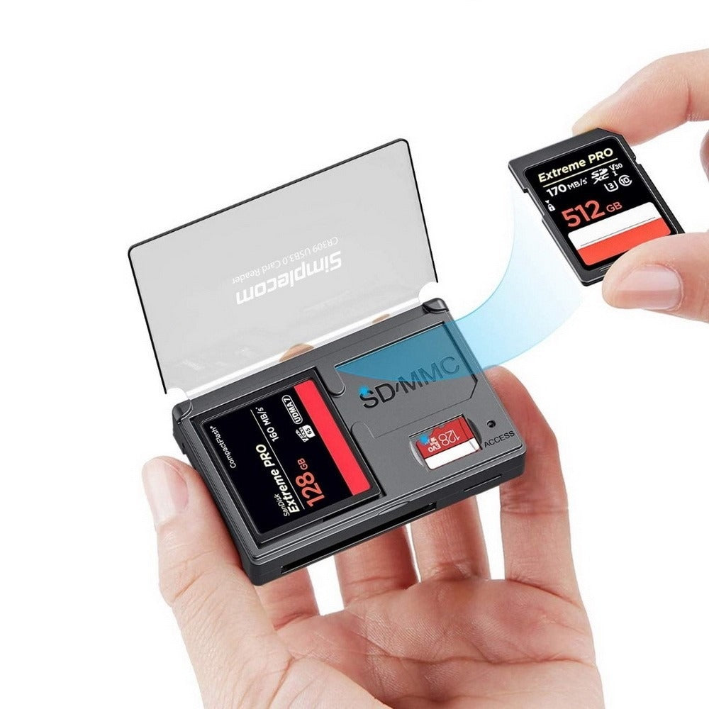 Simplecom CR309 3-Slot SuperSpeed USB 3.0 Card Reader with Card Storage Case