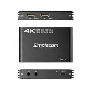 Simplecom DAC10 HDMI 2.0 to USB 4K@60hz Video Capture Card Stream and Record in 4K 60FPS
