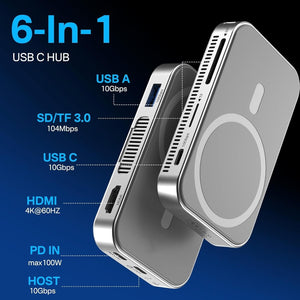 ACASIS 6 in 1 USB-C Hub with 10Gbps M.2 NVMe SSD Enclosure 4K HDMI Magnetic for iPhone