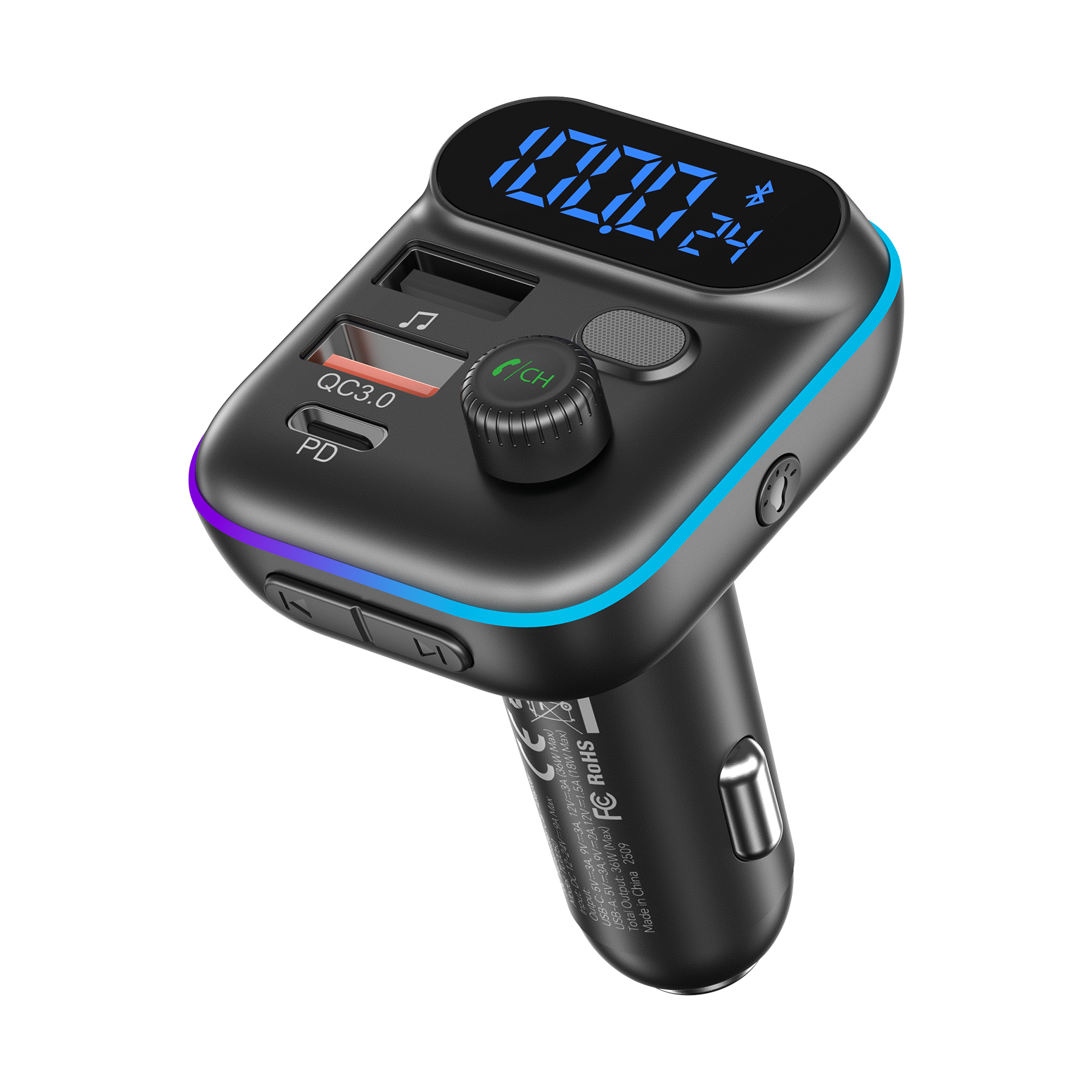 Choetech Bluetooth 5.4 FM Transmitter 48W USB Car Adapter