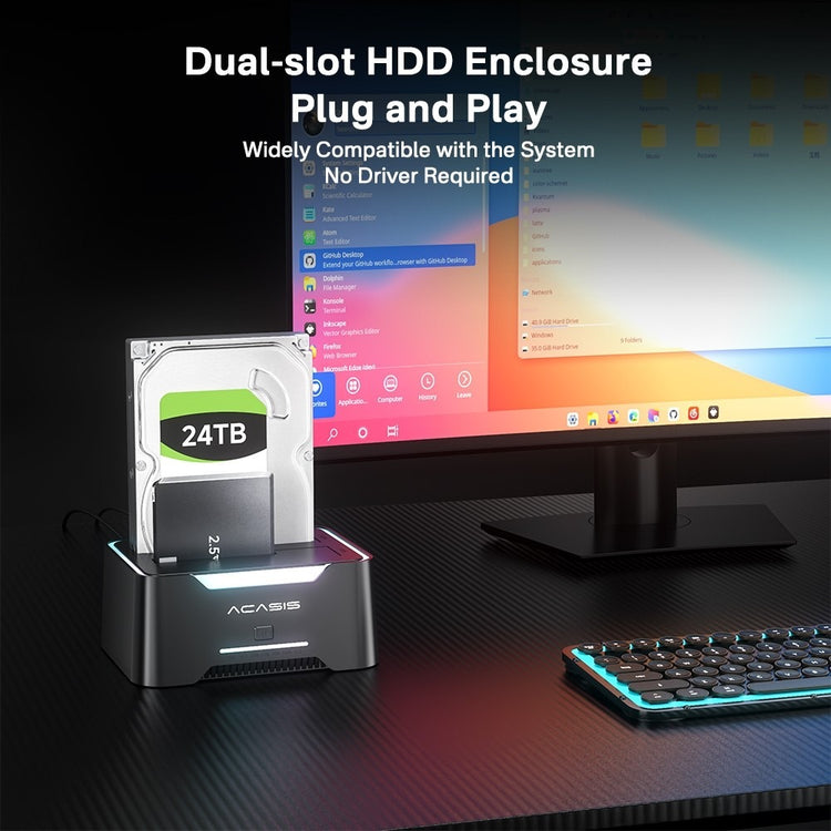 ACASIS Dual Bay 2.5/3.5 Inch SATA HDD SSD Docking Enclosure USB 3.2 5Gbps