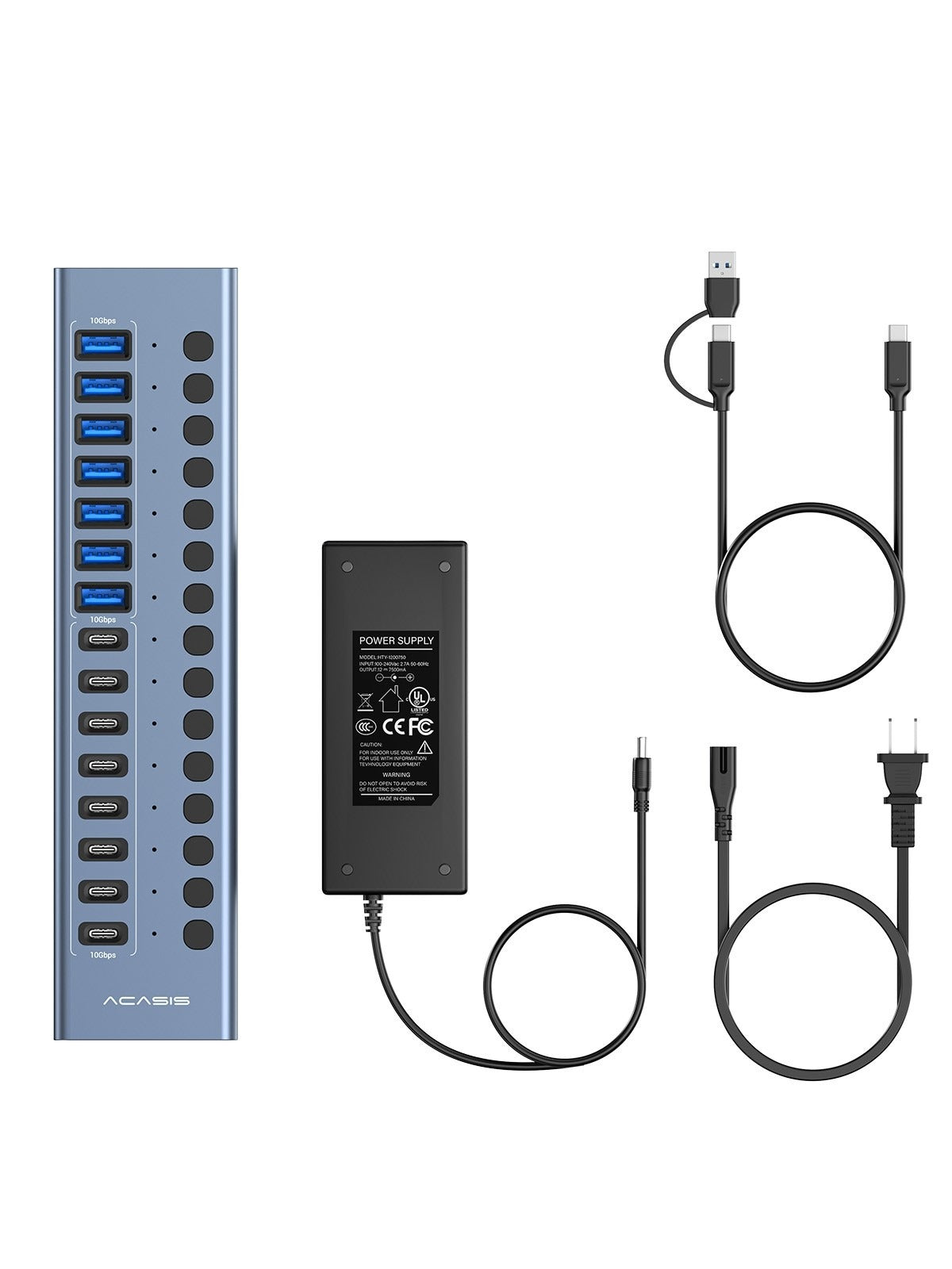 ACASIS 16 Port USB 3.2 Powered Hub 10Gbps 8 USB-A 8 USB-C for PC Laptop
