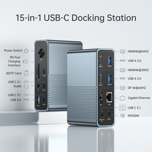 ACASIS 15 in 1 USB-C Docking Station Triple Display Dual HDMI DP for Laptop